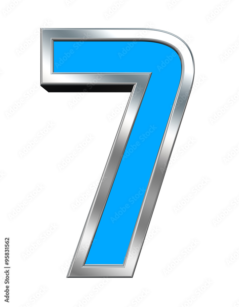 One digit from light blue with chrome frame alphabet set, isolated on white. Computer generated 3D photo rendering. One digit from light blue with chrome frame alphabet set, isolated on white. Computer generated 3D photo rendering.