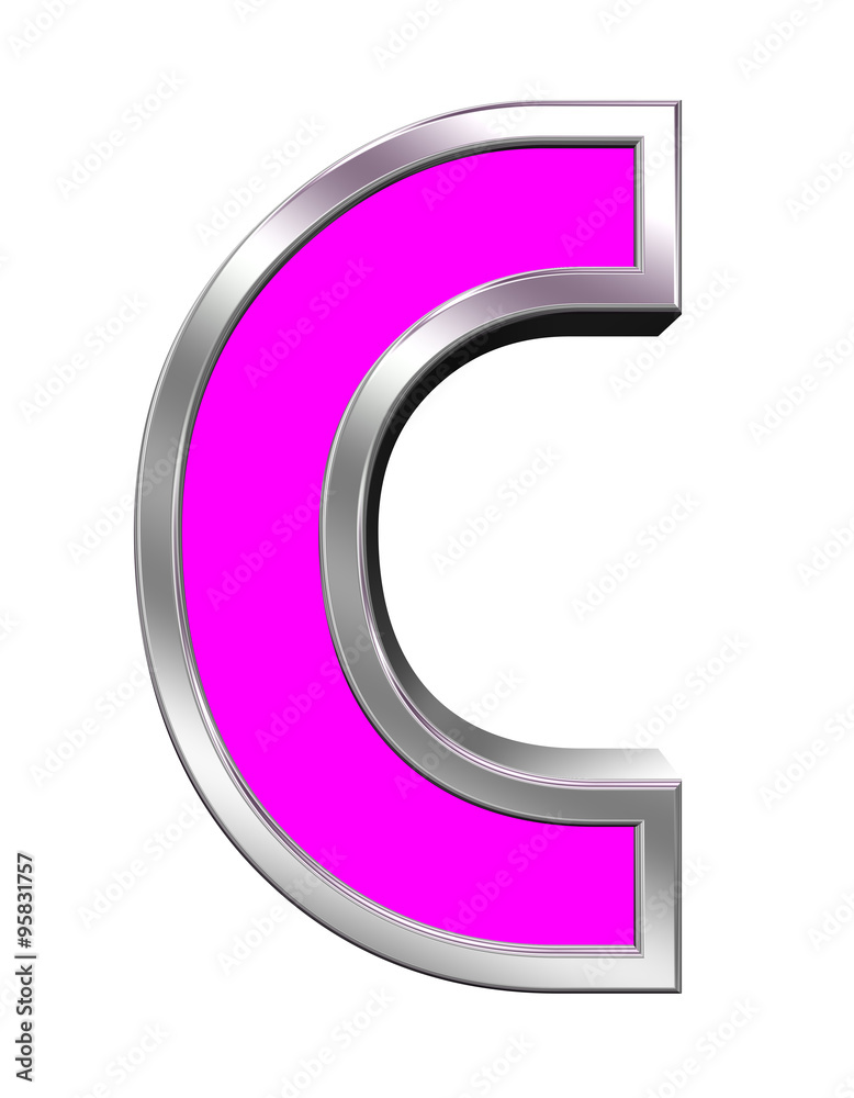 One letter from pink with chrome frame alphabet set, isolated on white. Computer generated 3D photo rendering. One letter from pink with chrome frame alphabet set, isolated on white. Computer generated 3D photo rendering.