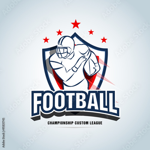 American football logo template, badge, t-shirt, label, emblem. Red, dark blue color version. Logotype Vector illustration.