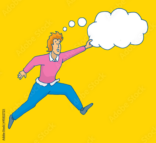 Motivated man catching his dreams or thoughts