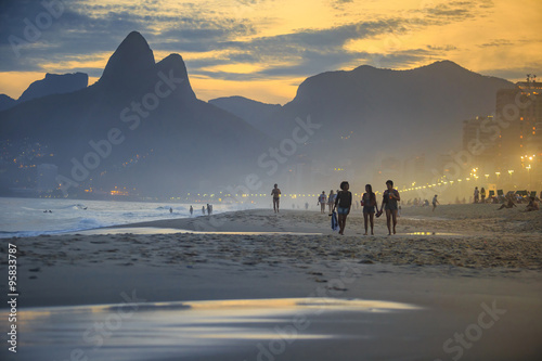 View of Ipanema Beach in the evening, Brazil