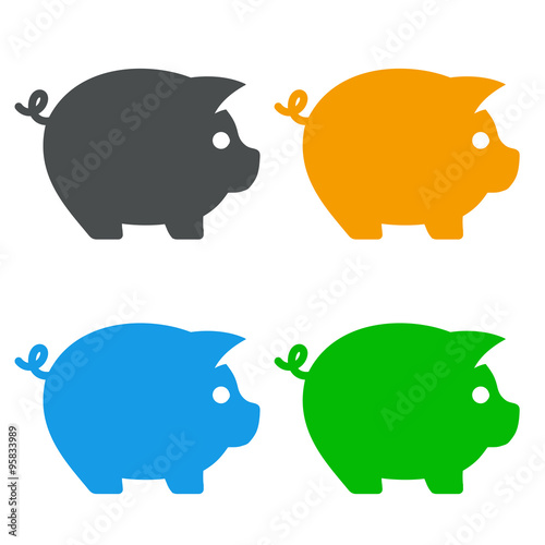 Icono plano cerdo en varios colores #2