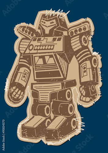 Robot patch with brown print on a navy background