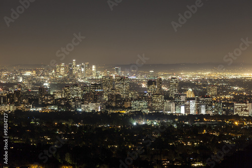 Century City and Beverly Hills at Night with Downtown Los Angele