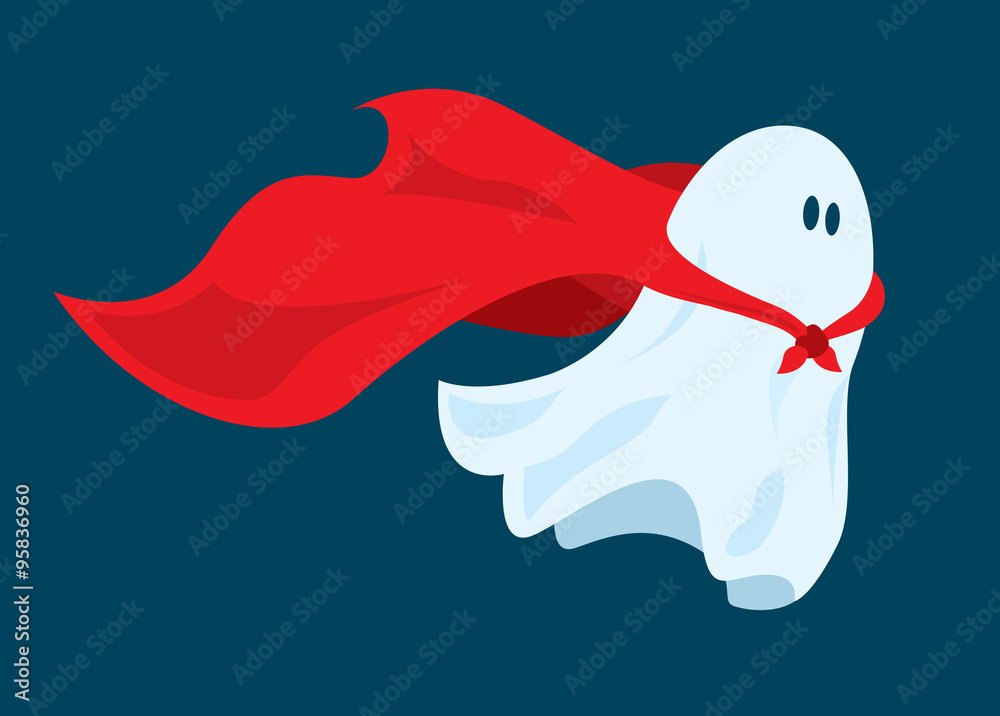Fototapeta premium Cute super hero ghost flying with cape