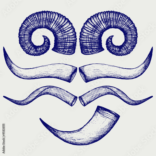 Set animal horns. Doodle style