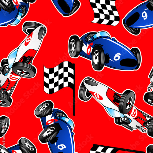 Red, white and blue racing cars seamless pattern