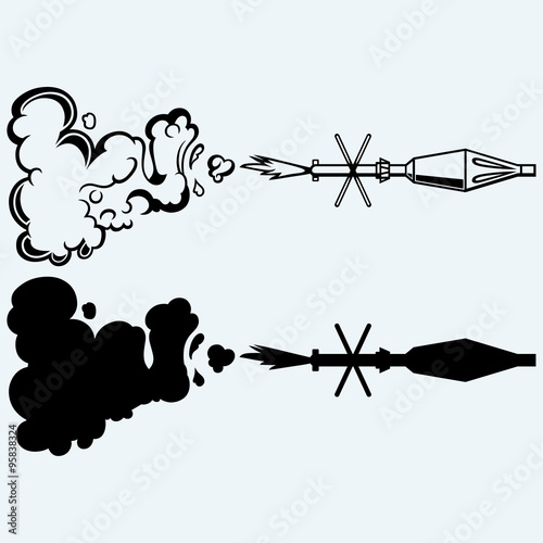 Anti-tank rocket propelled grenade launcher - RPG 7. Isolated on blue background. Vector silhouettes
