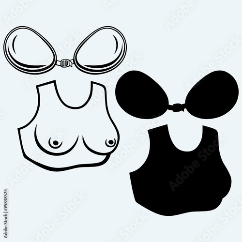 Silicone bra for shape breast. Isolated on blue background. Vector silhouettes