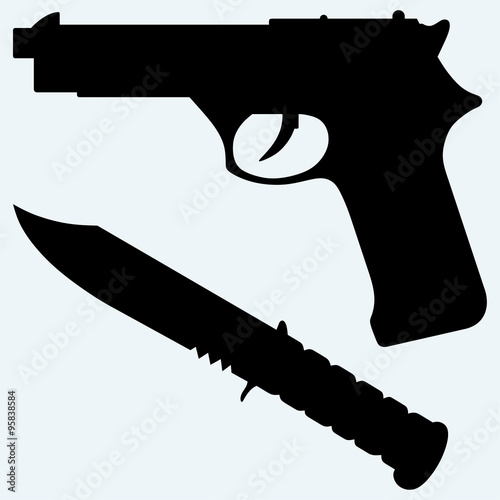 Slika na platnu Silhouette of a knife and gun icon