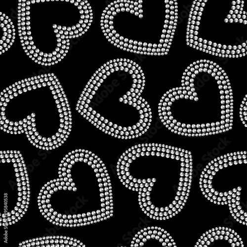 Silver crystal sequins heart seamless pattern