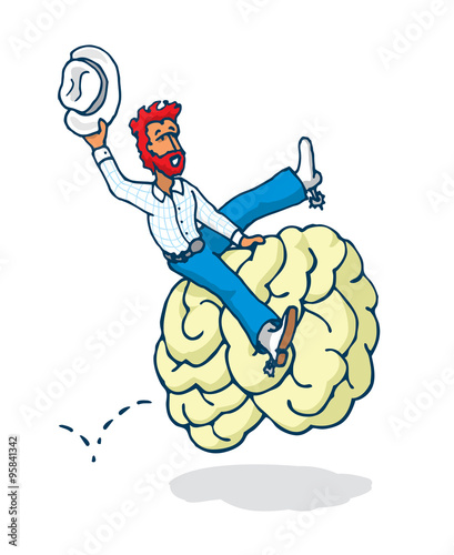 Cowboy riding a brain in mind rodeo