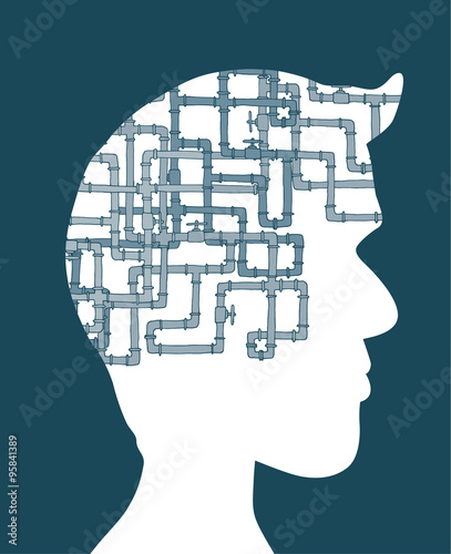 Compex pipeline as brain in man silhouette