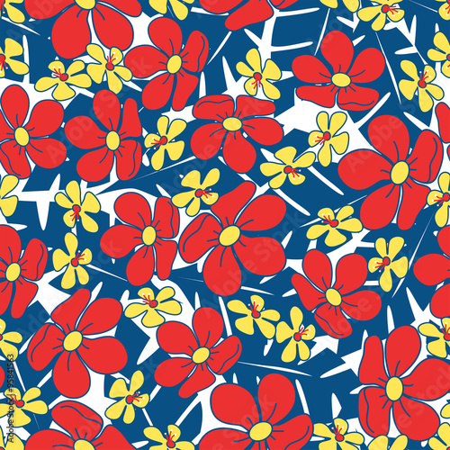 Small red tropical flowers seamless pattern
