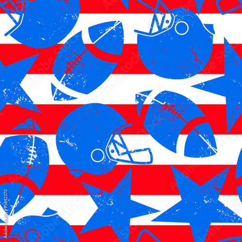 Stars and Stripes distressed football seamless pattern