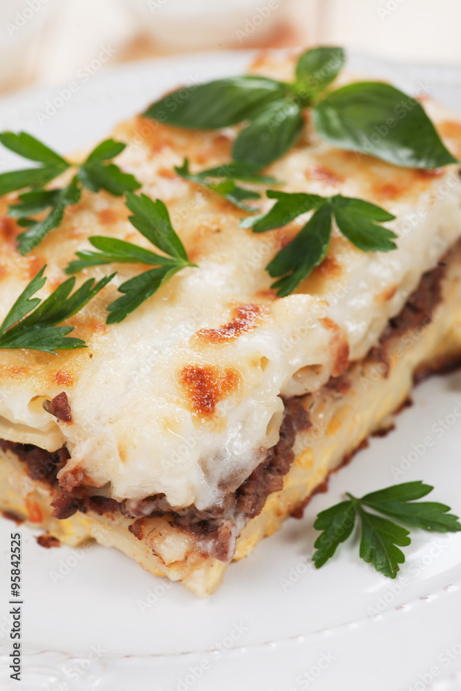 Pasticcio with ground beef and bechamel sauce