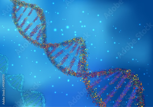 Multicolored DNA molecules on science background