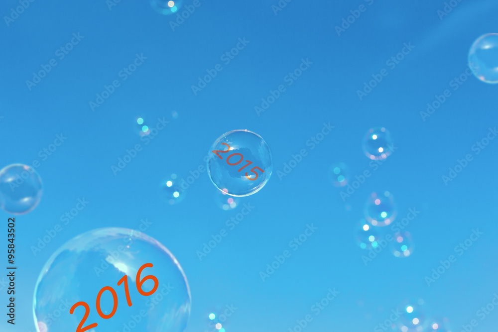 bubbles with the date 2016. Card 2016