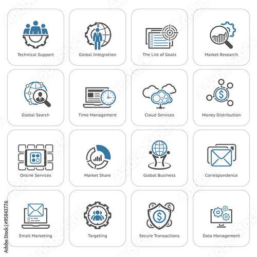 Flat Design Business Icons Set.