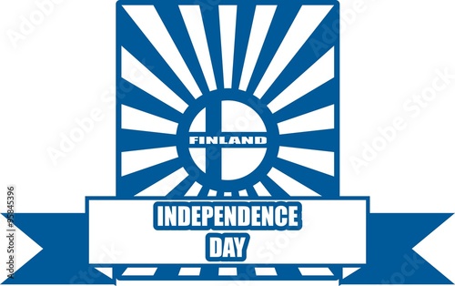 finland flag on sun rays backdrop