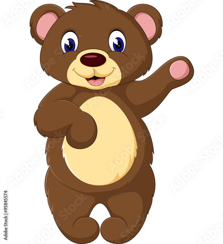 Cartoon teddy bear waving hand   