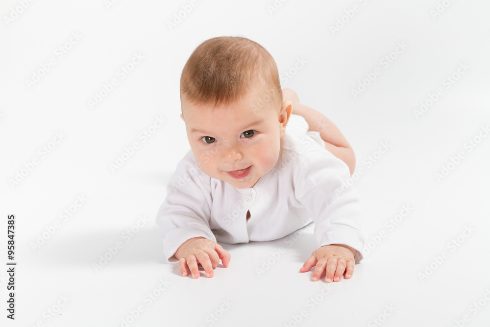 Baby newborn in the shirt closeup on white background. Baby newborn in the shirt closeup on white background.