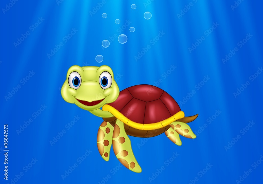 Obraz premium Cartoon sea turtle swimming in the ocean