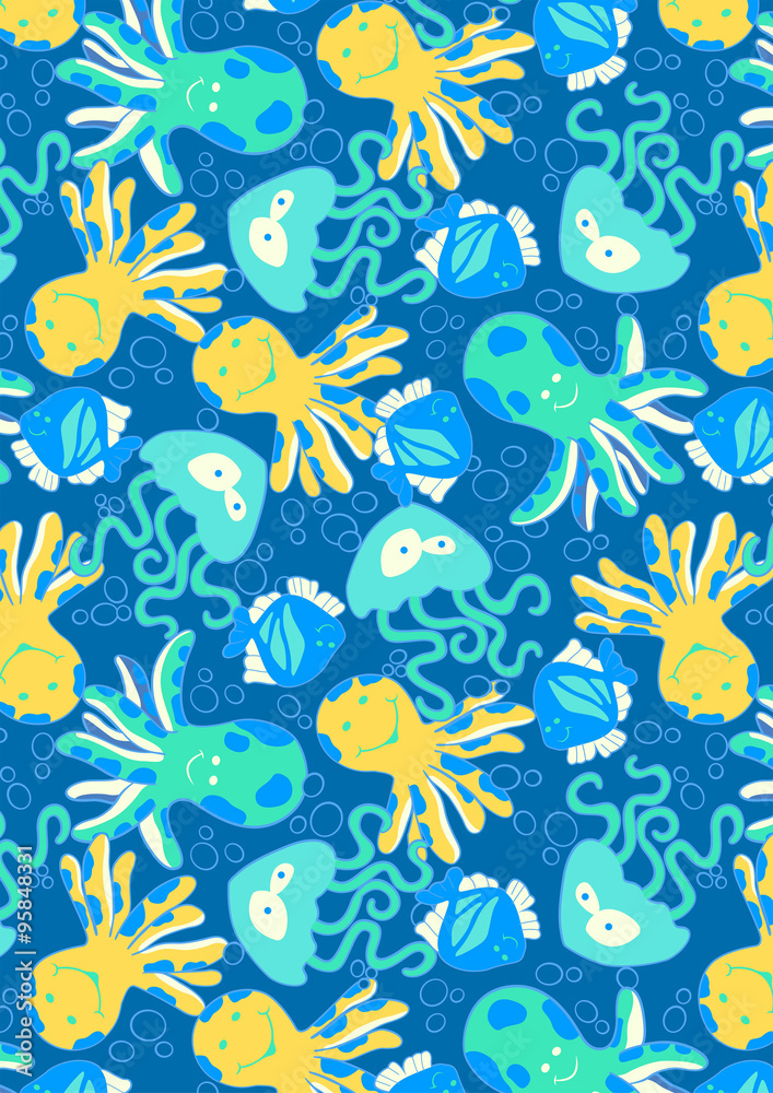 Underwater creatures repeat pattern Underwater creatures repeat pattern