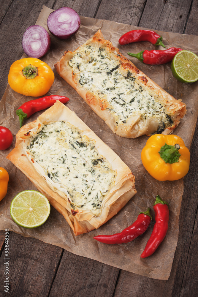 Phyllo pastry filled with cheese and spinach Phyllo pastry filled with cheese and spinach
