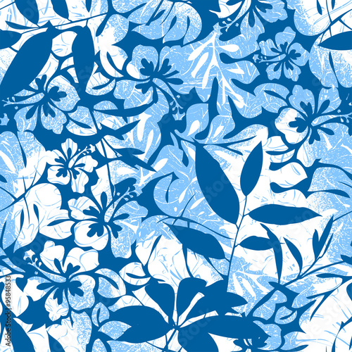Blue Tropical seamless pattern.