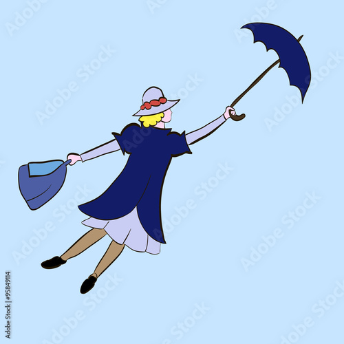 girl floats under the moon with an umbrella in his hand
