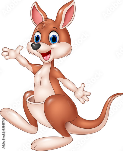 Cartoon cute kangaroo waving hand
