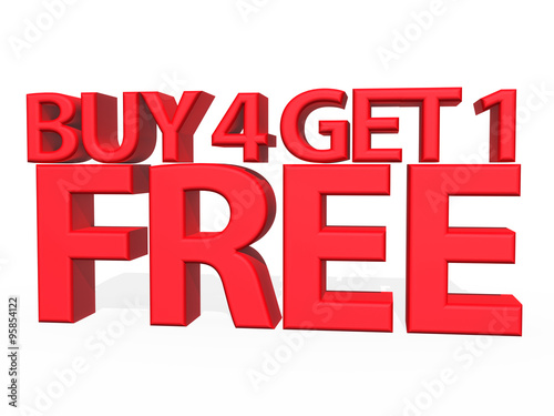3d illustration - Buy 4 Get 1 FREE  on white background