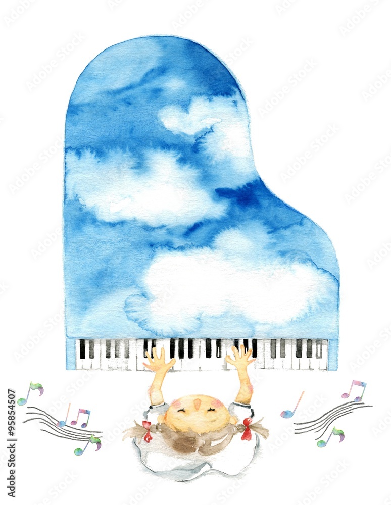 空色ピアノ 女の子と音符 Stock イラスト Adobe Stock