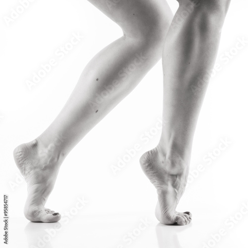 Ballet dancer legs over white