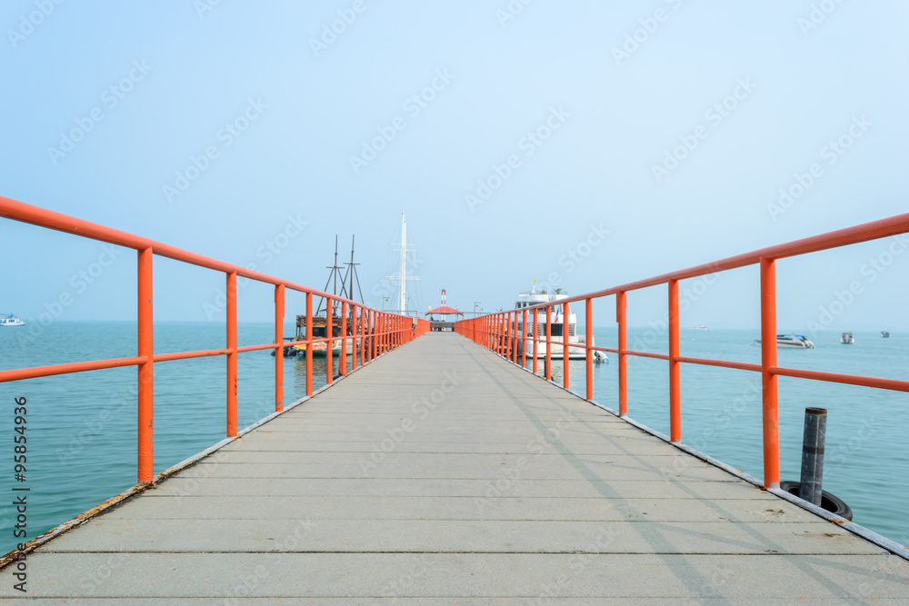 Fototapeta premium long jetty pier with sky in Samui,Thailand