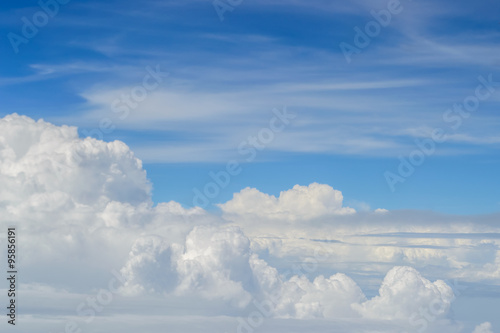 Fototapeta Naklejka Na Ścianę i Meble -  Blue Sky and clouds. Airplane view from the window