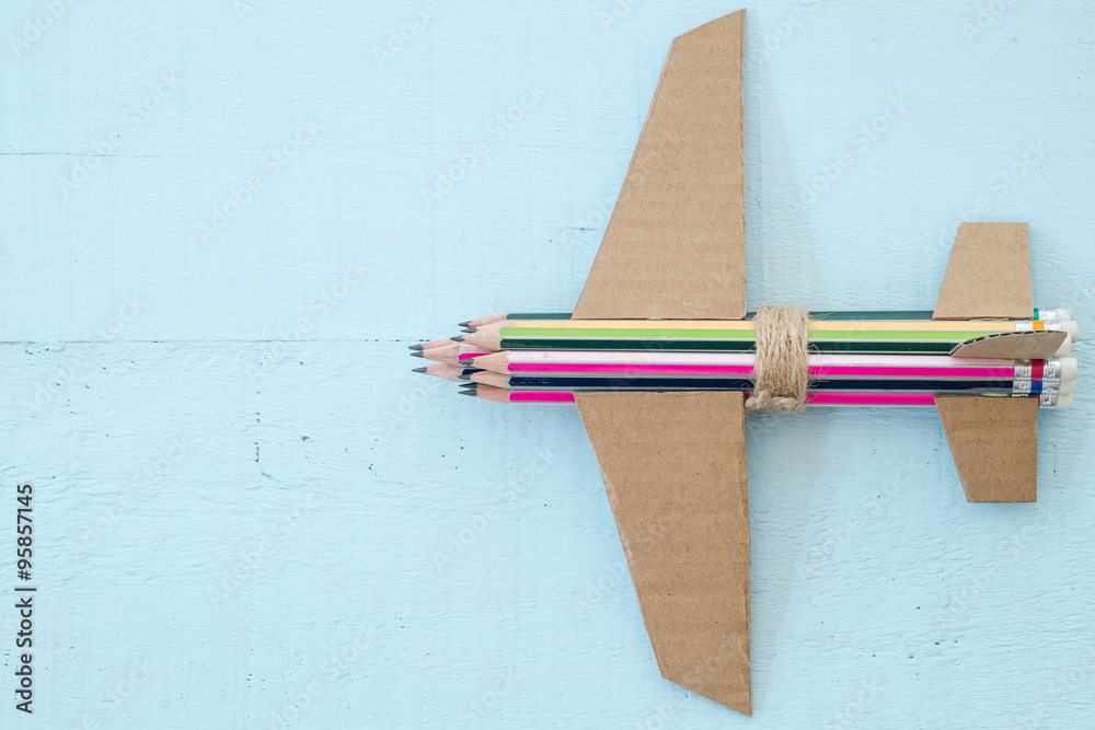 Back to school background, An airplane made from stack of pencil