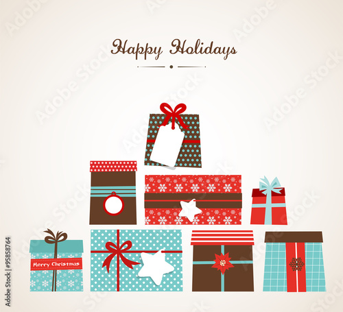 Vector Christmas illustration of the piles of presents on white background