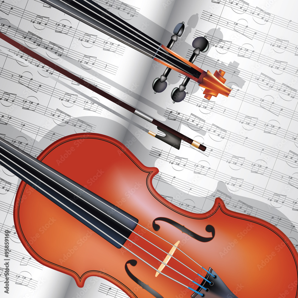Naklejka premium Violin and notes