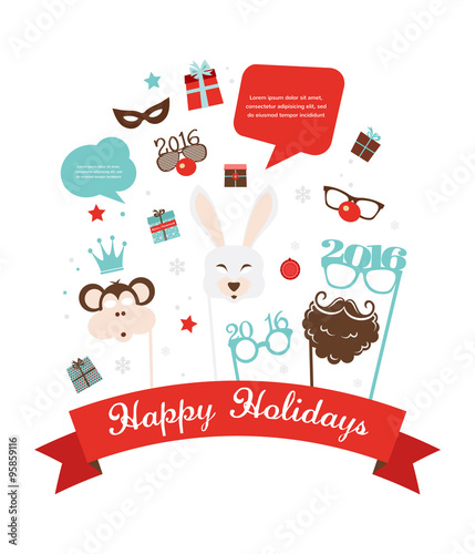 Photobooth Birthday  and new year party set. greeting card