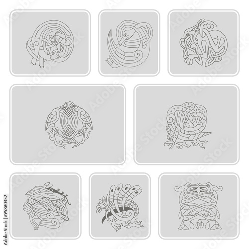 set of monochrome icons with celtic art and ethnic ornaments for your design