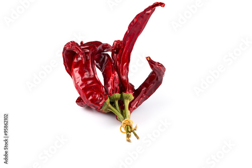 Dried red chili peppers photo