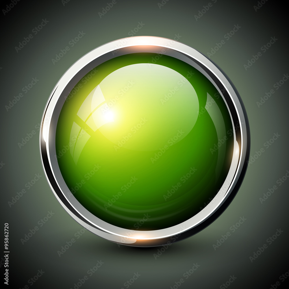 Green shiny button with metallic elements