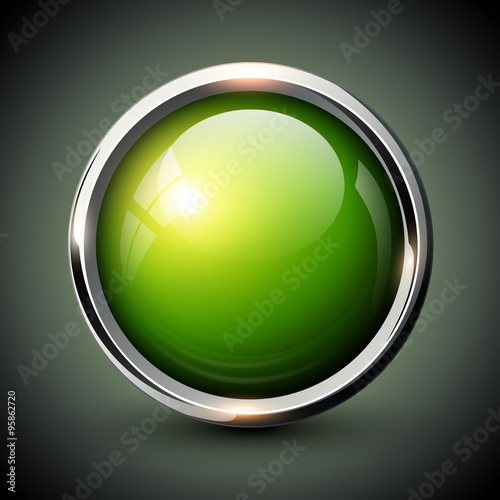 Green shiny button with metallic elements