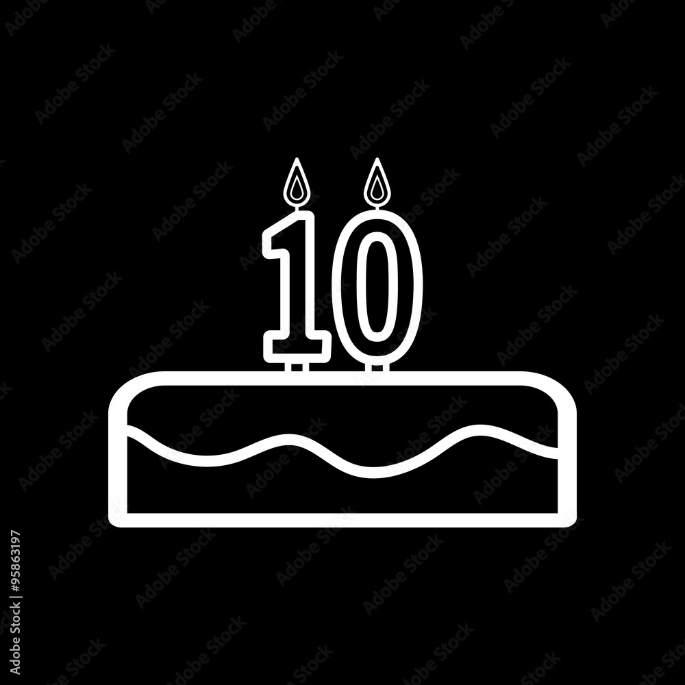 Obraz premium Cake with candles in the form of number 10 icon