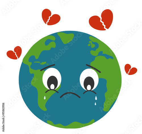 sad earth crying with breaking heart vector concept illustration