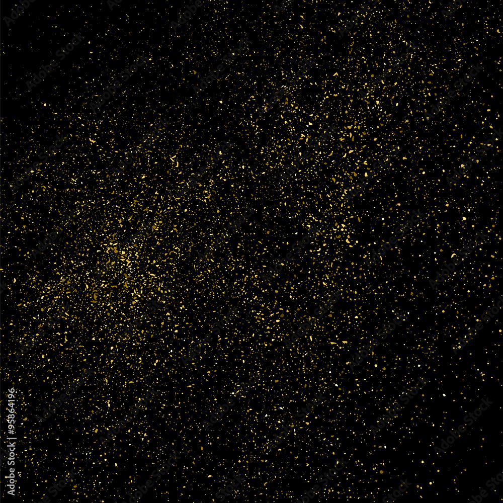 Gold glitter texture on a black background. Golden explosion of confetti. Golden grainy abstract  texture on a black  background. Design element. Vector illustration,eps 10.