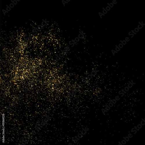 Gold glitter texture on a black background. Golden explosion of confetti. Golden grainy abstract  texture on a black  background. Design element. Vector illustration,eps 10.