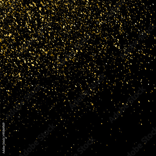 Gold glitter texture on a black background. Golden explosion of confetti. Golden grainy abstract  texture on a black  background. Design element. Vector illustration,eps 10.